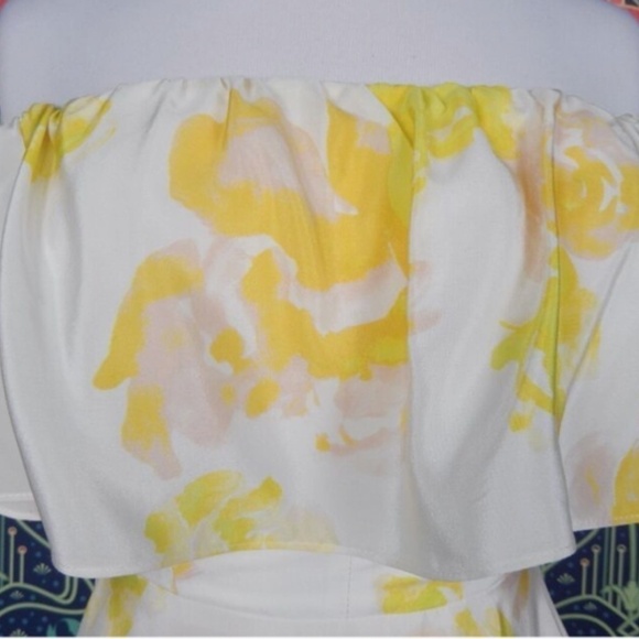 Amanda Uprichard Delilah Yellow Silk Off The Shoulder Mini Fit Flare Dress XS - Picture 4 of 6